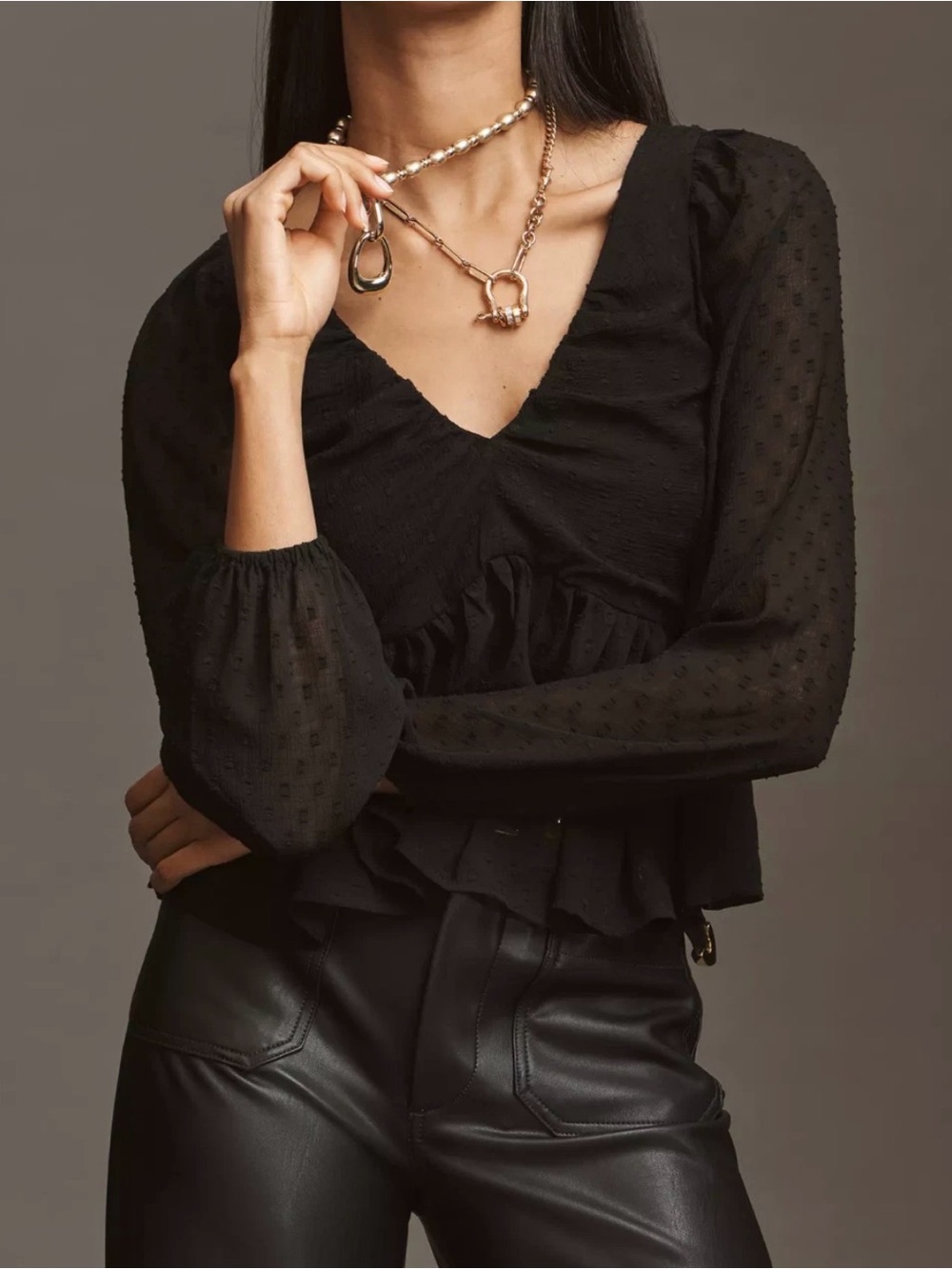 NWT By Anthropologie Black Peplum Blouse M